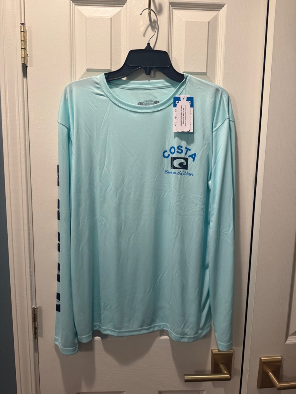 Costa Long Sleeve Performance Shirt - Aqua with Navy Logo